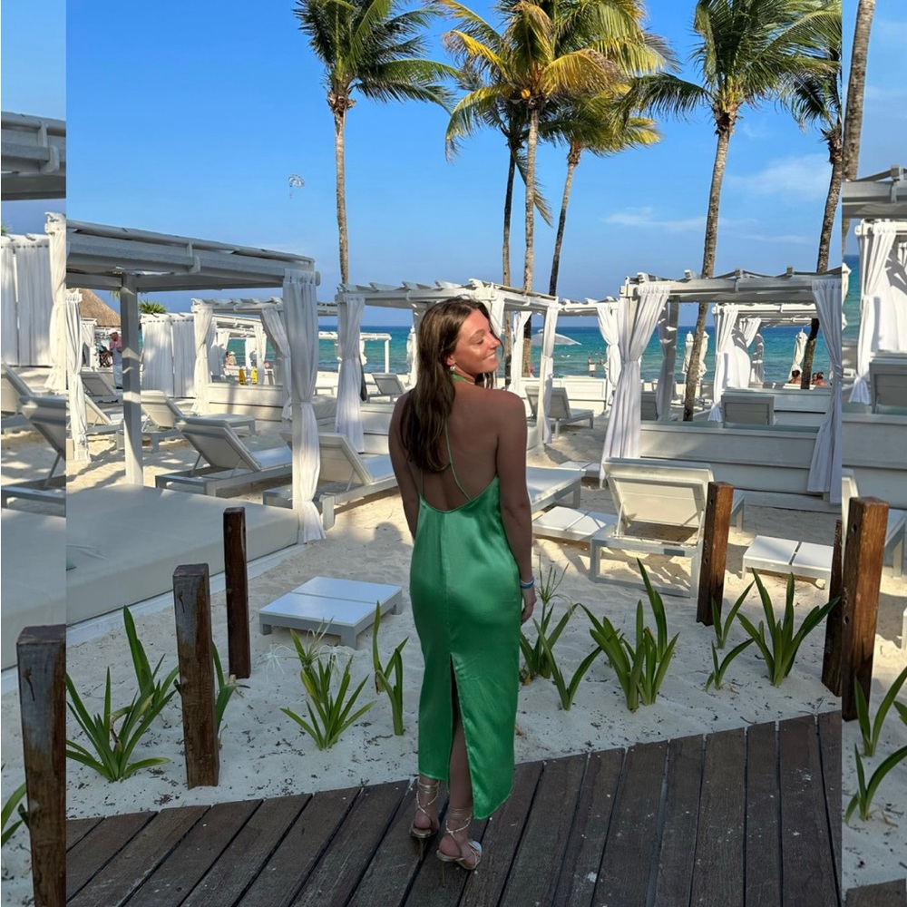 ZARA blogger style green SATIN EFFECT HALTER DRESS size small